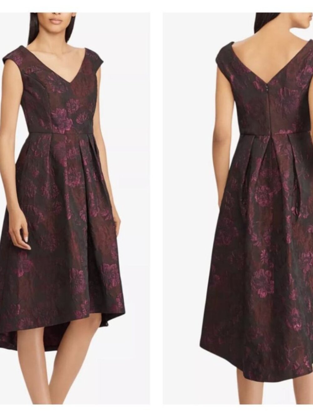 Lauren Ralph Lauren Purple Jacquard High Low Dress with Pockets